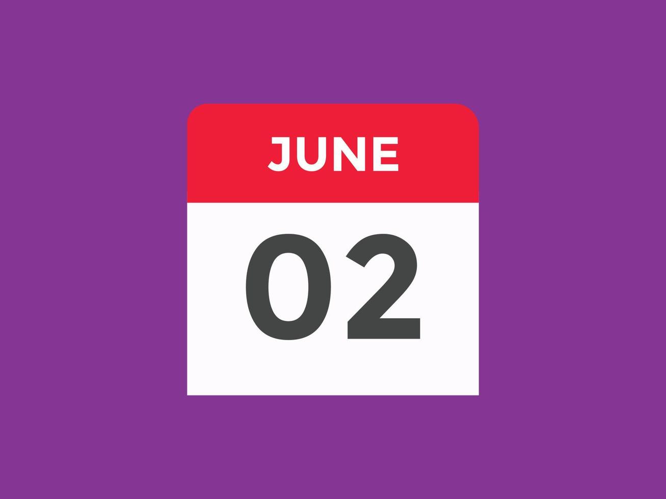 june 2 calendar reminder. 2nd june daily calendar icon template. Calendar 2nd june icon Design template. Vector illustration