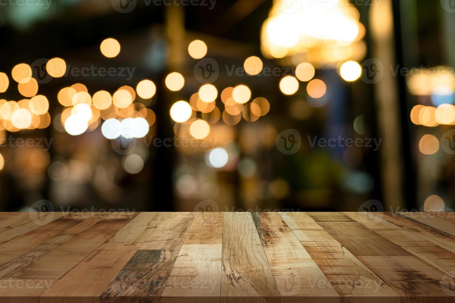 top desk with blur restaurant background photo