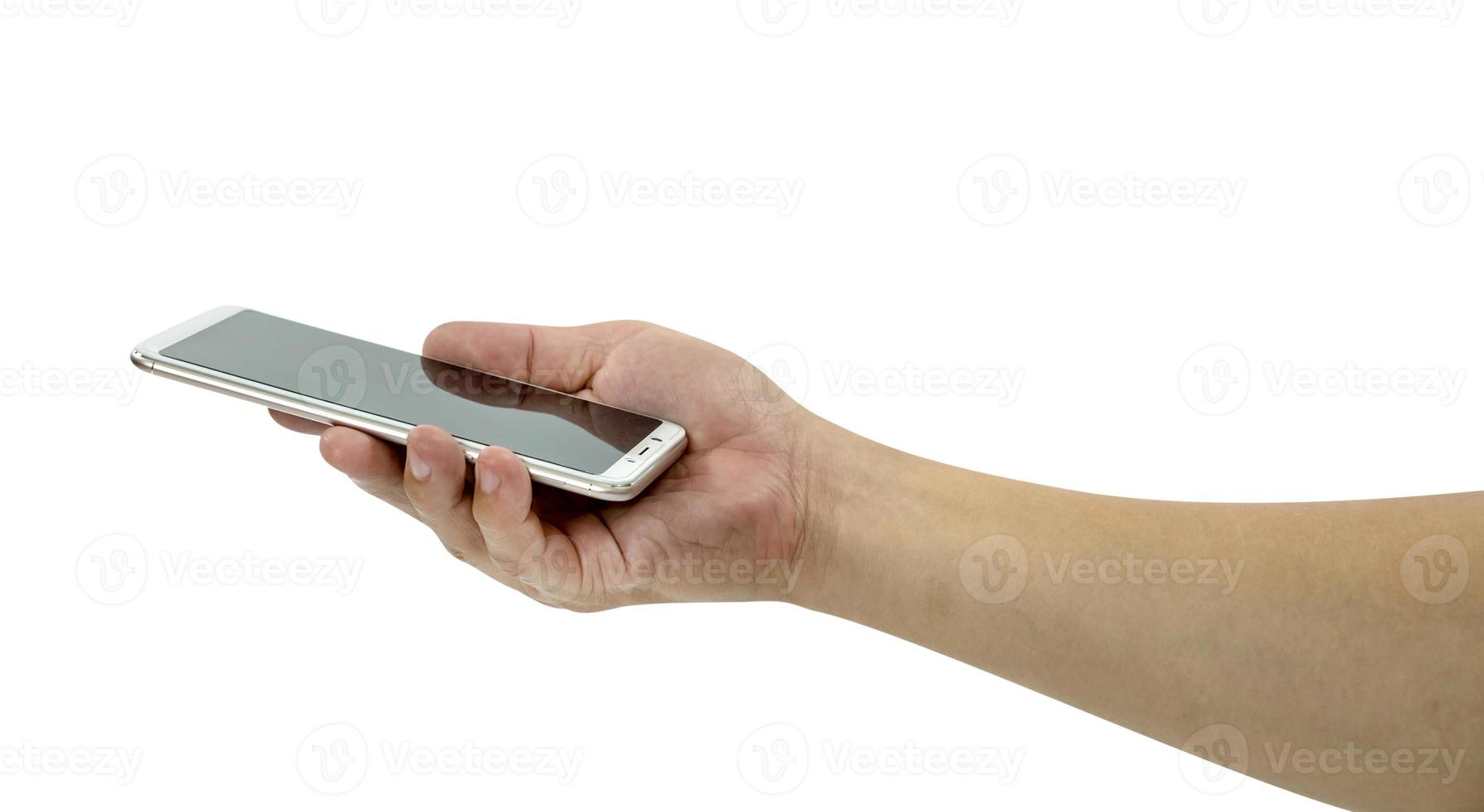 hand holding mobile smart phone  isolated on white background,clipping path photo