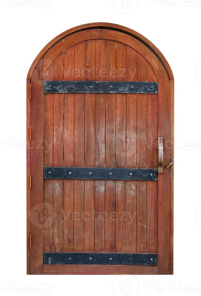antigua puerta de madera marrón aislada en fondo blanco,trazado de recorte foto