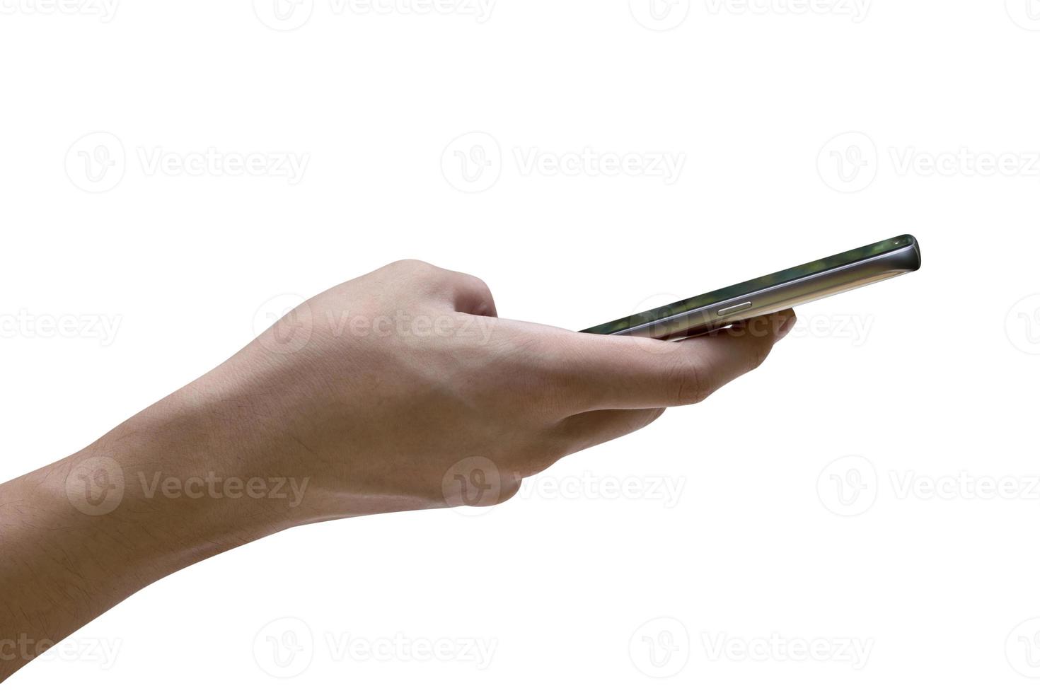 hand holding mobile smart phone  isolated on white background,clipping path photo