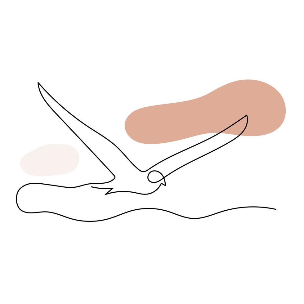 Flying seagull line art. Contour drawing. Minimalism art. vector