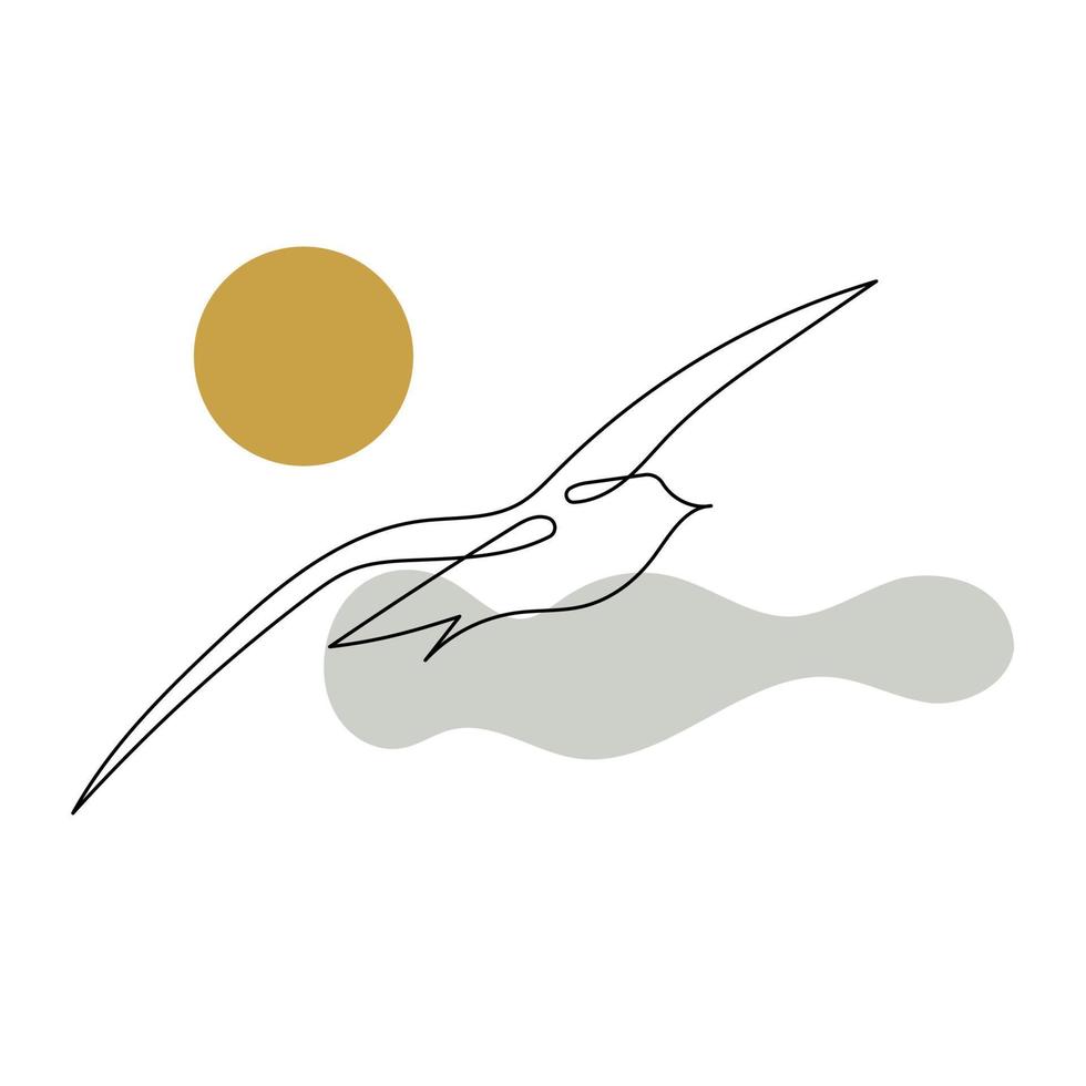 Flying seagull line art. Contour drawing. Minimalism art. vector