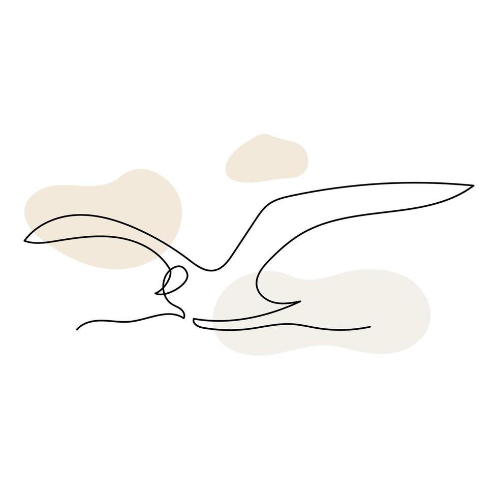 Flying seagull line art. Contour drawing. Minimalism art. vector