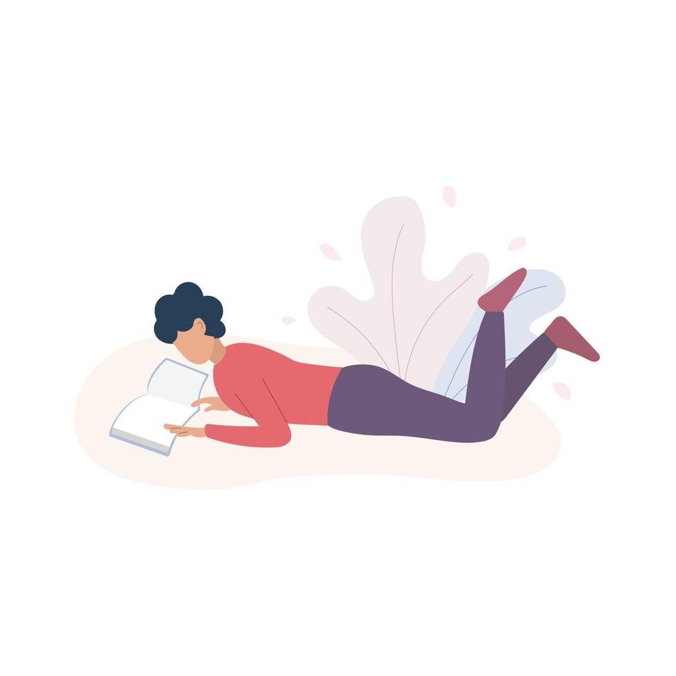 Man lying on the floor and reading a book. Vector and Illustration.