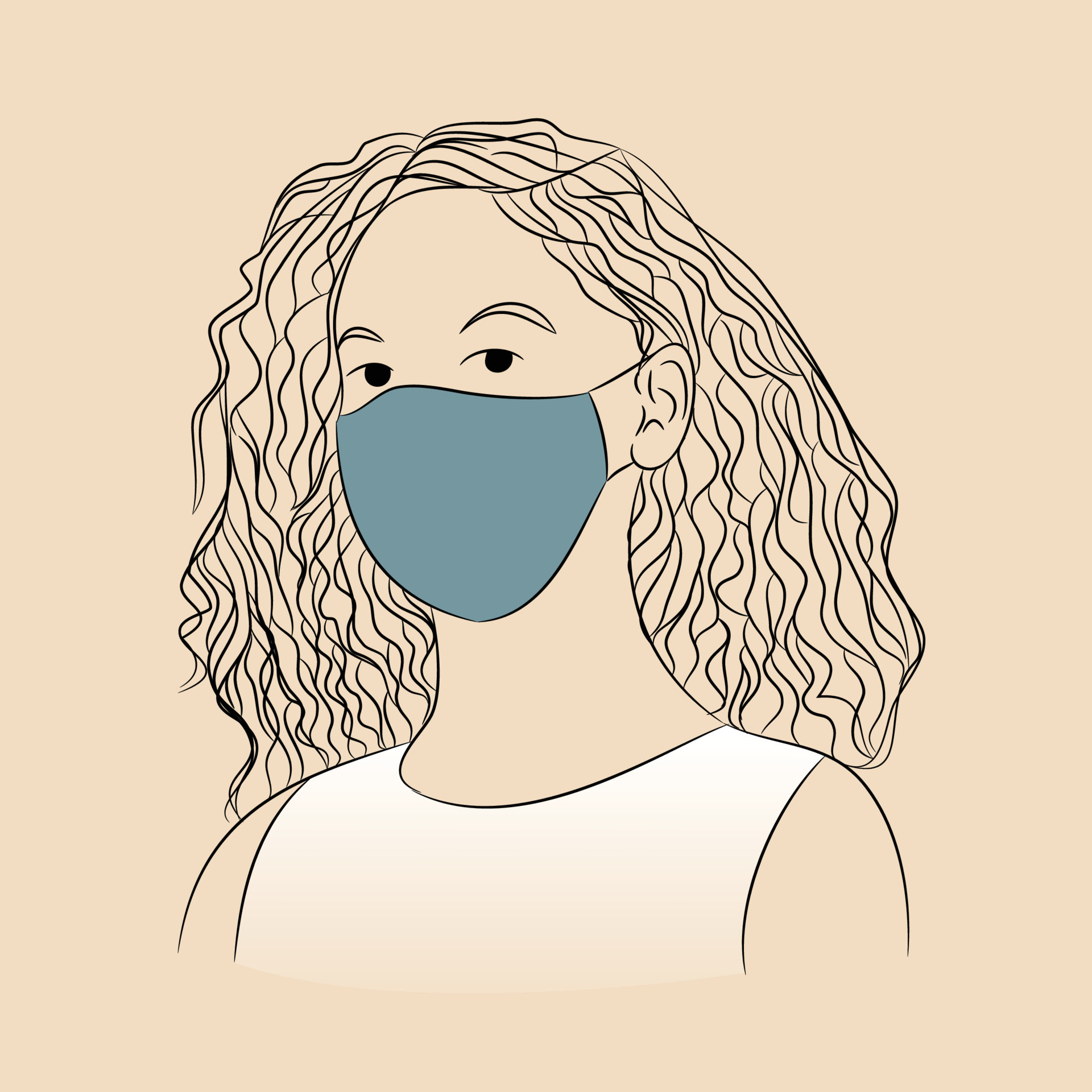 Young woman wearing face mask line art illustration. curly hair  illustration. 11090584 Vector Art at Vecteezy