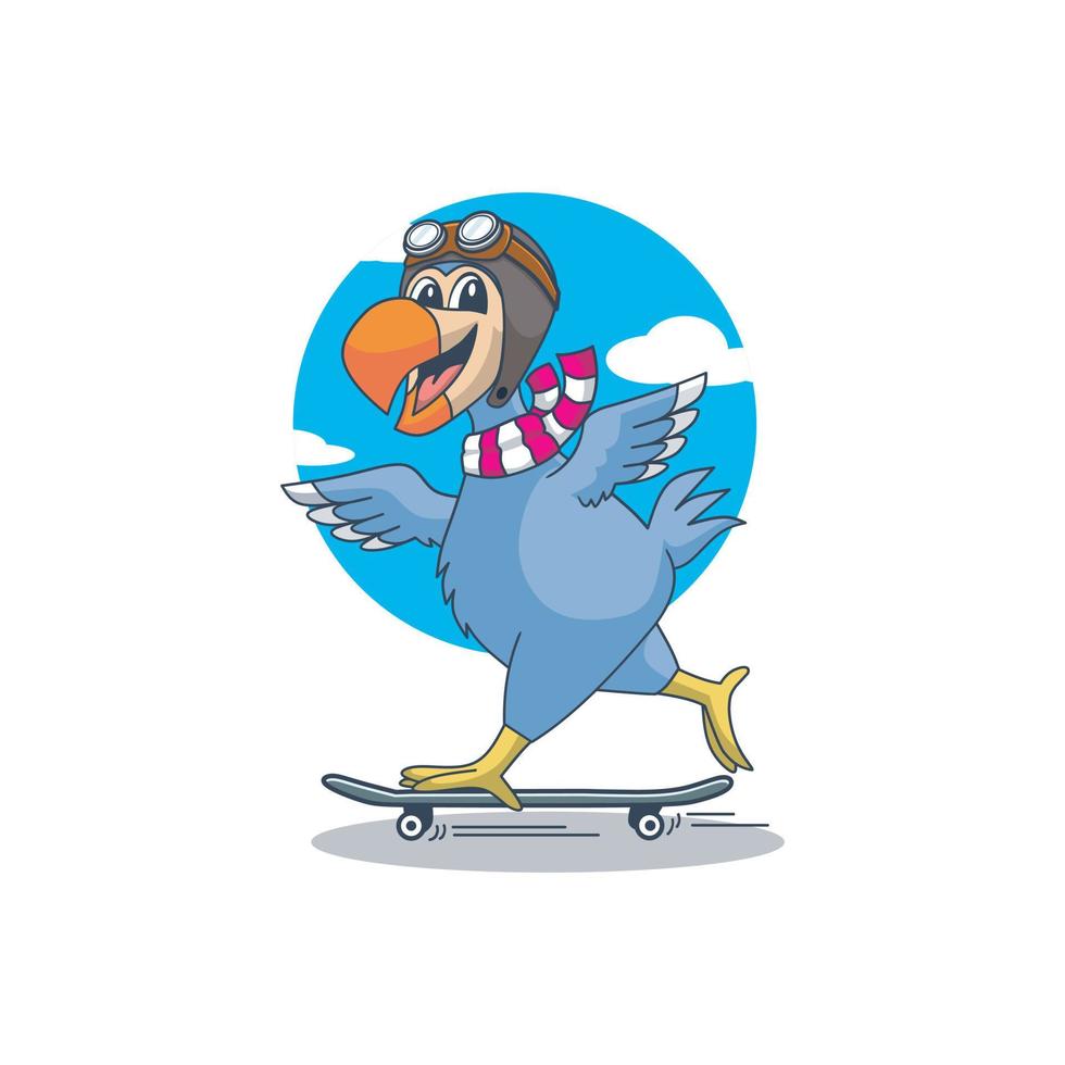 pájaro dodo de dibujos animados jugando diseño de patineta vector