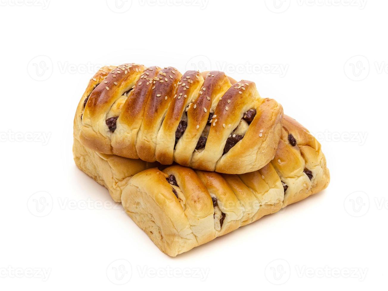 raisin cinnamon bread isolated on white background photo