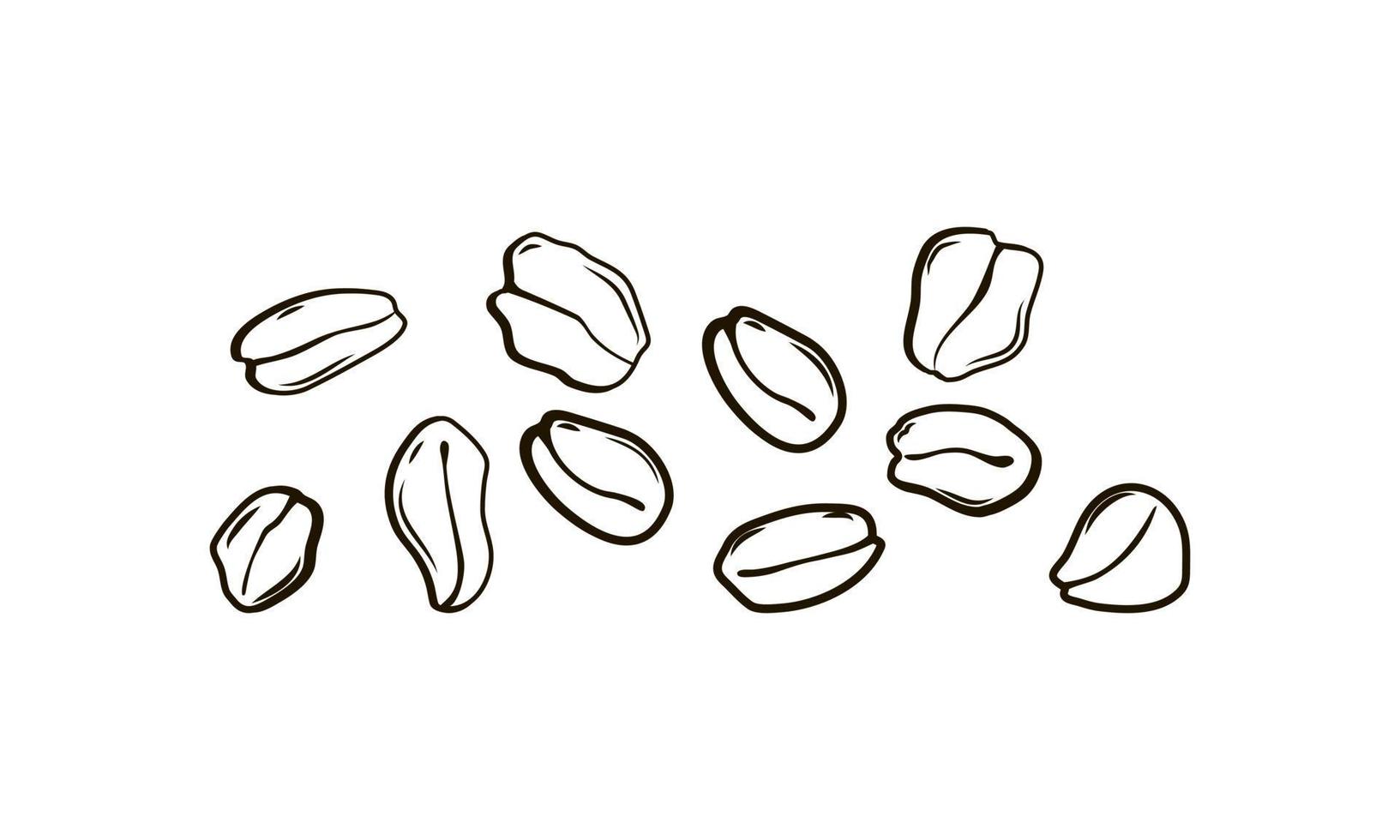 Oat flakes on a white isolated background. Healthy product. For the preparation of oatmeal porridge. Vector outline set