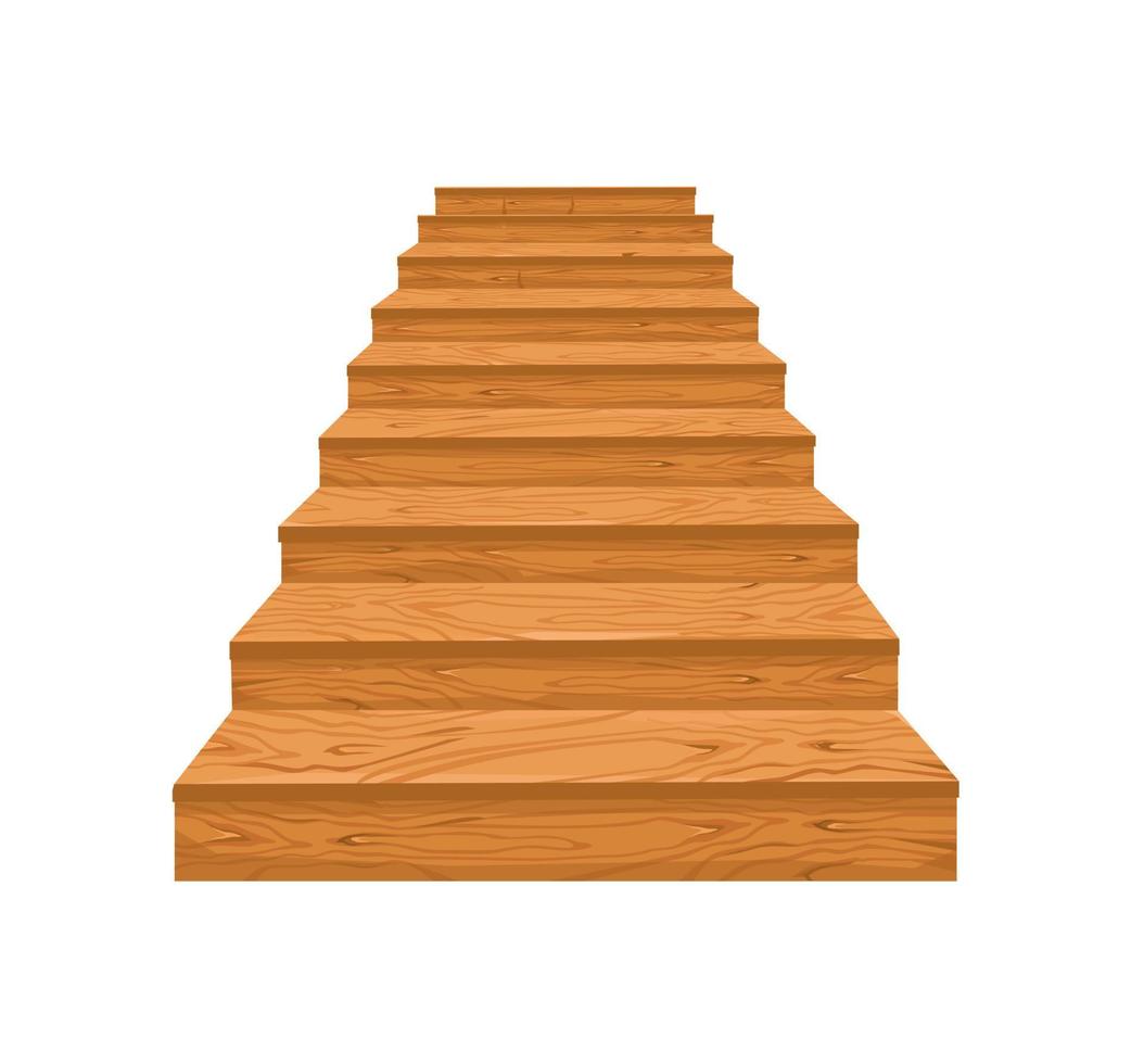 Wooden staircase on white isolated background. Cartoon staircase for a castle or an old house. Steps up. Vector illustration