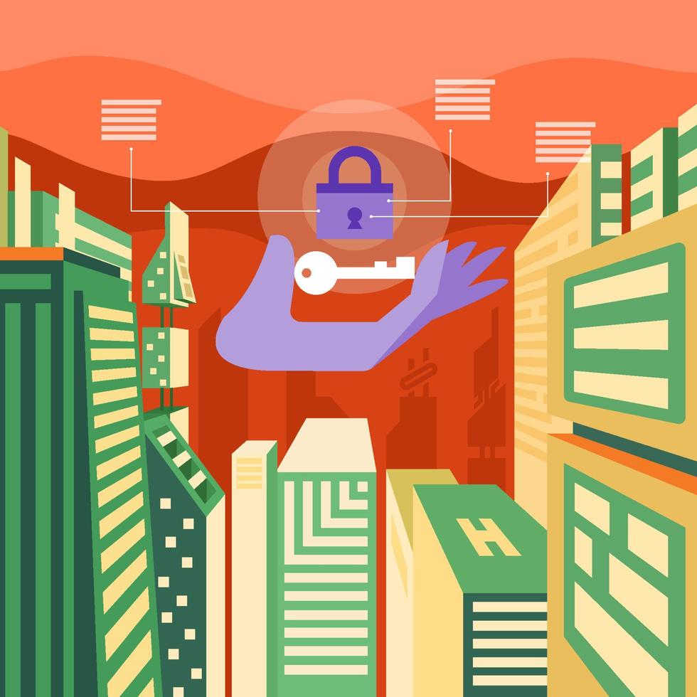 Cyber Security in Futuristic City Concept vector