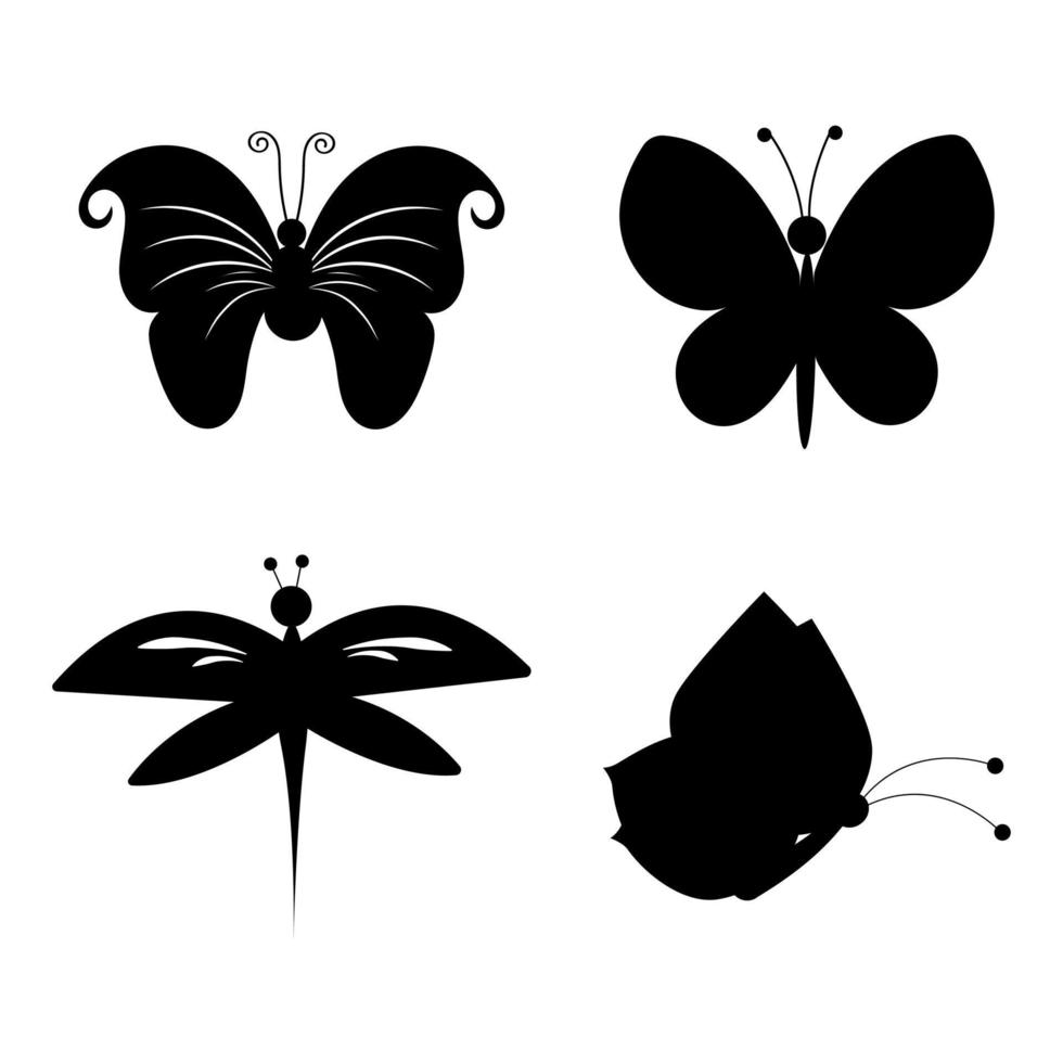 set of silhouette images of butterflies and dragonflies vector