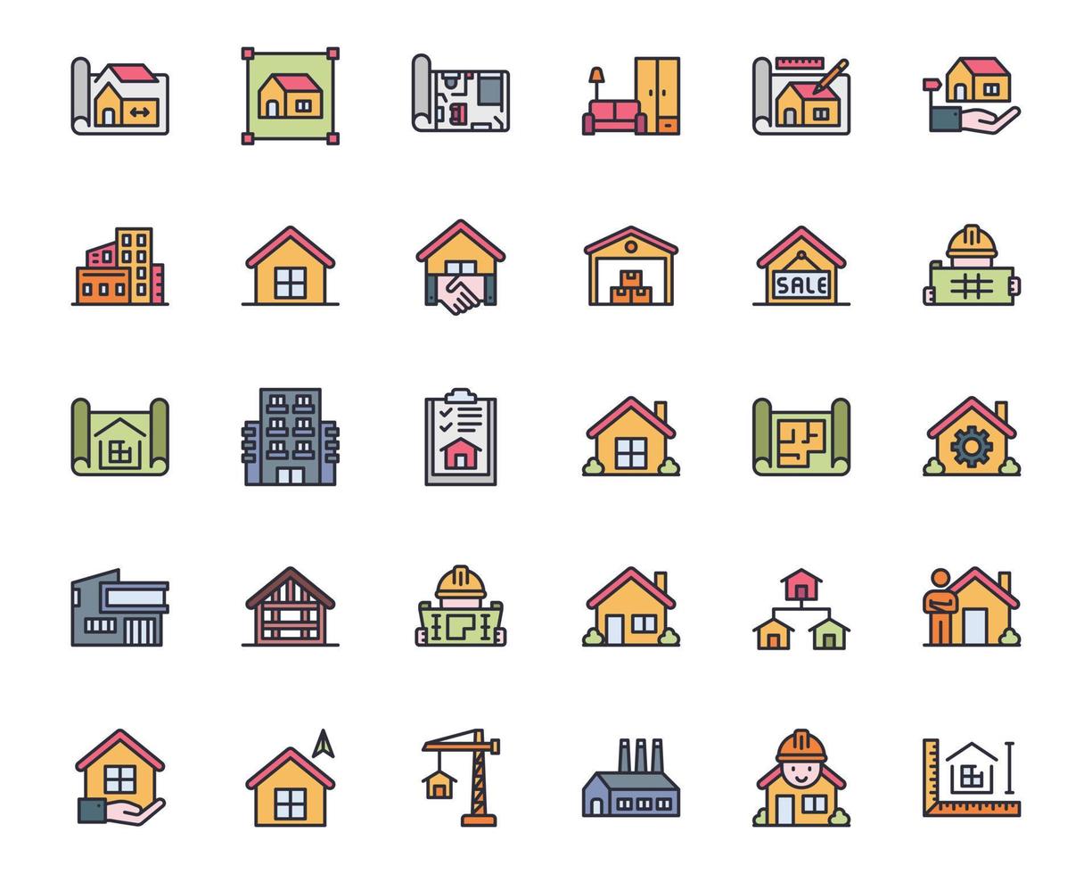 modelo casa línea color iconos vector ilustración , edificio , hogar , casa residencial