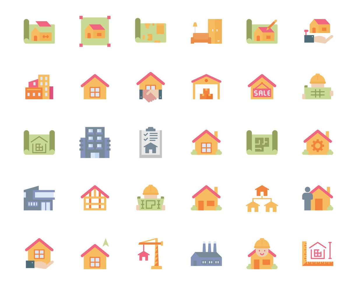 Model House Line Color Icons Vector Illustration , Building , Home , Residential House
