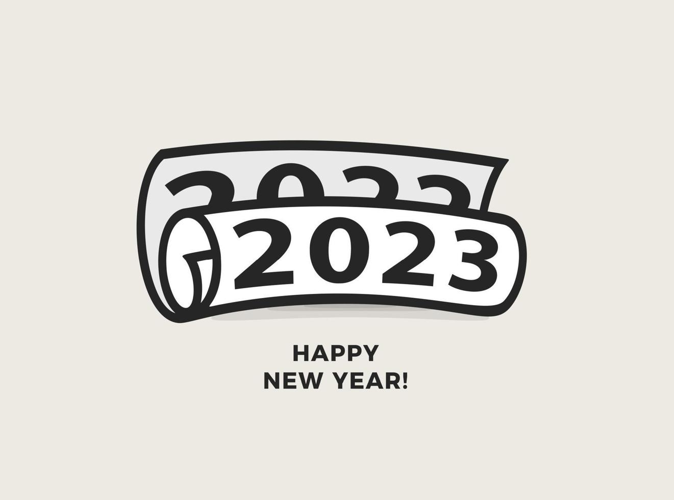 2023 números enrollados en periódico. cartel de evento de feliz año nuevo, portada de tarjeta de felicitación, diseño de calendario 2023, invitación para celebrar año nuevo y navidad. ilustración vectorial vector