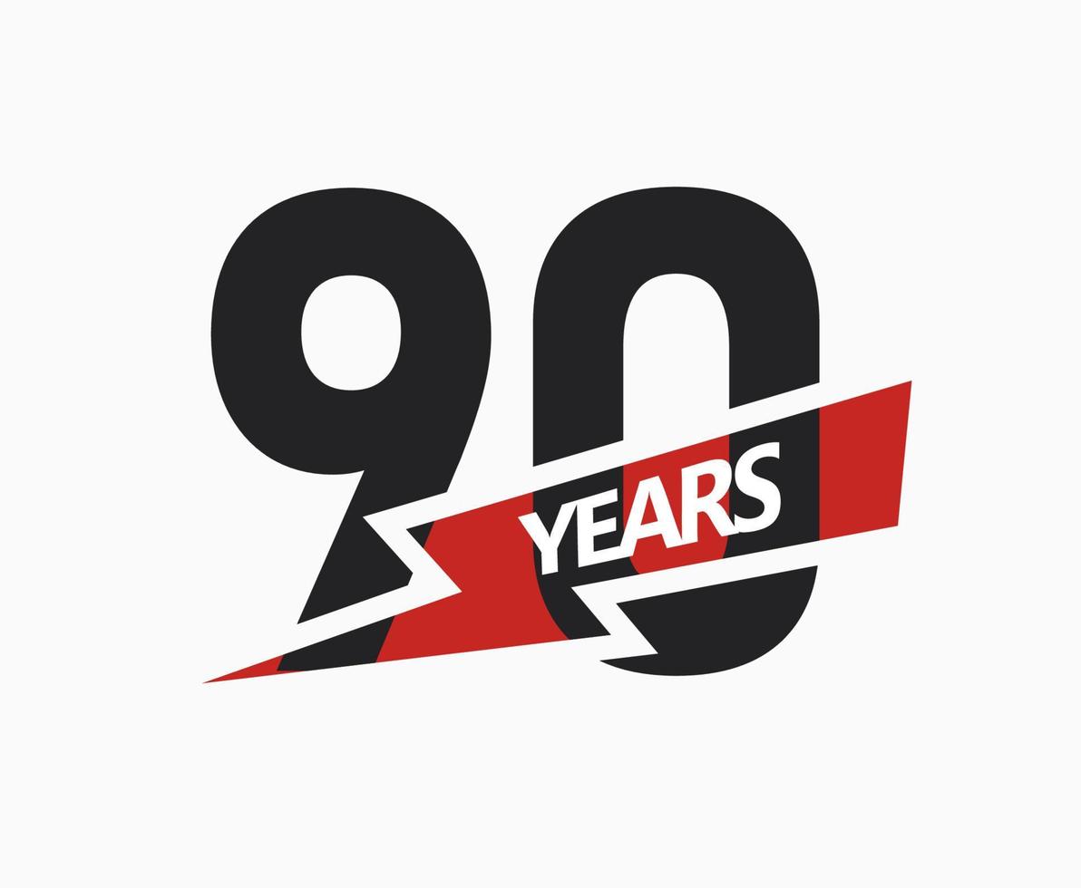90 years of business, jubilee logo. 90th Anniversary sign. Modern graphic design for company birthday. Isolated vector illustration