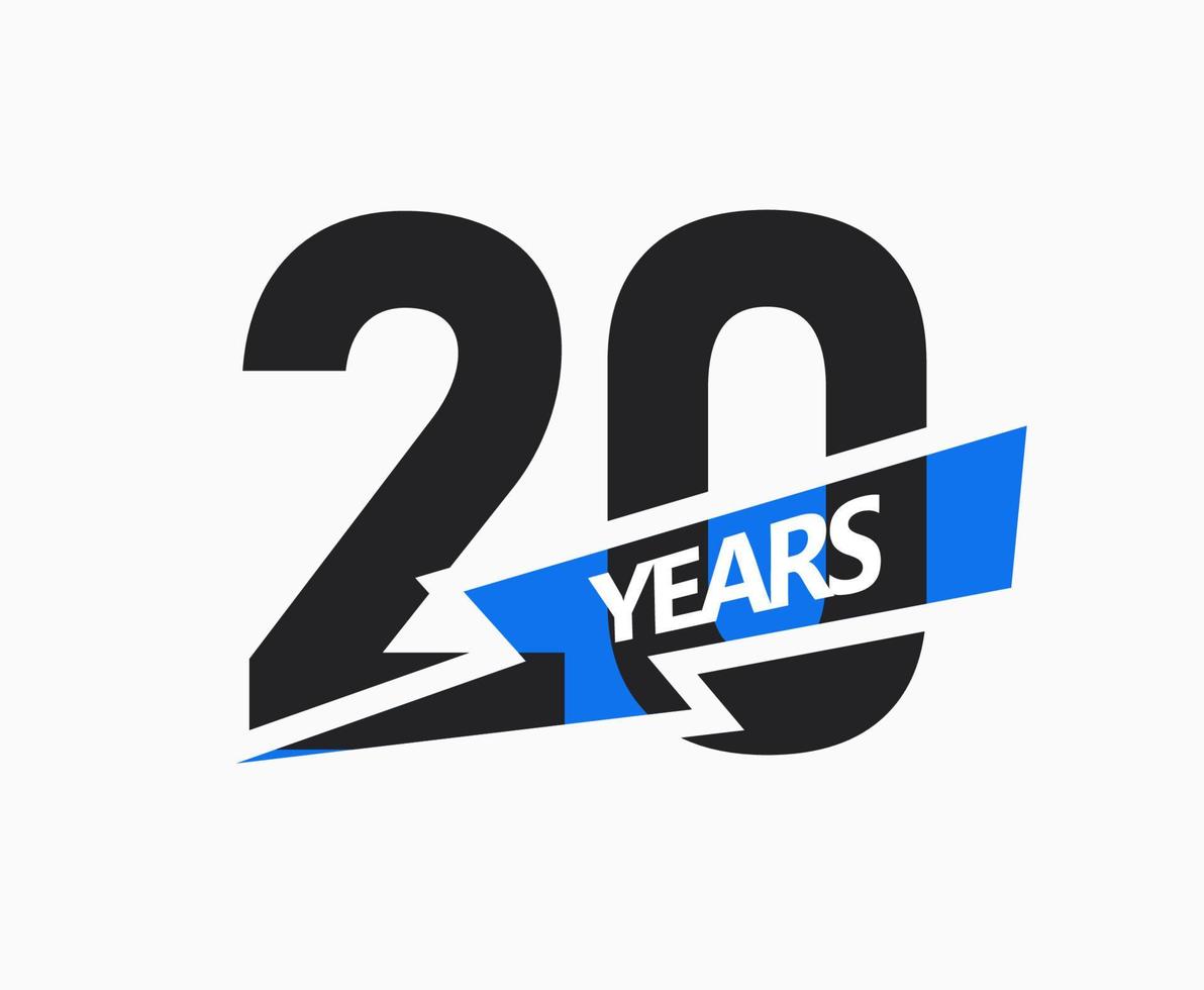 20 years of business, jubilee logo. 20th Anniversary sign. Modern graphic design for company birthday. Isolated vector illustration