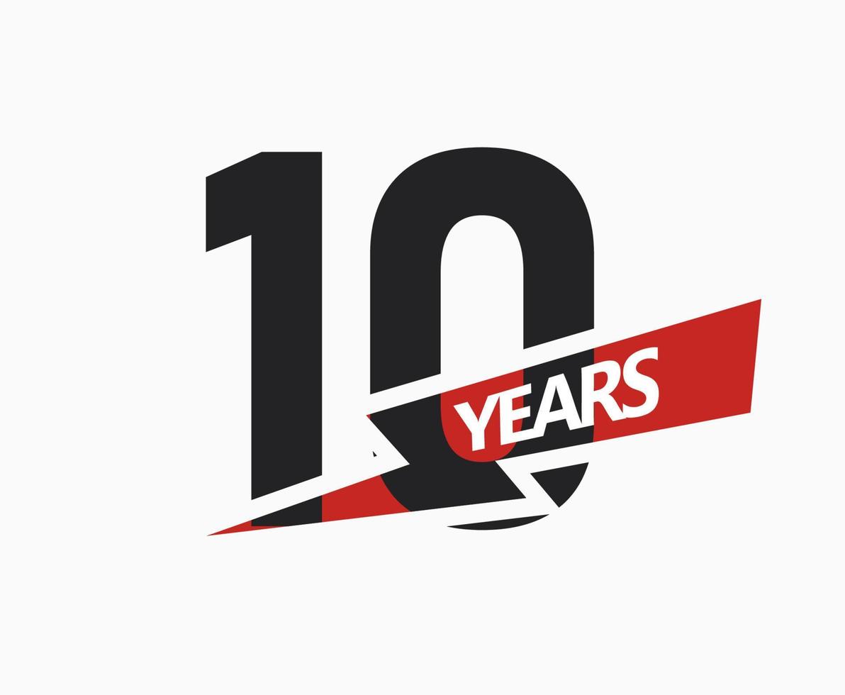 10 years of business, jubilee logo. 10th Anniversary sign. Modern graphic design for company birthday. Isolated vector illustration