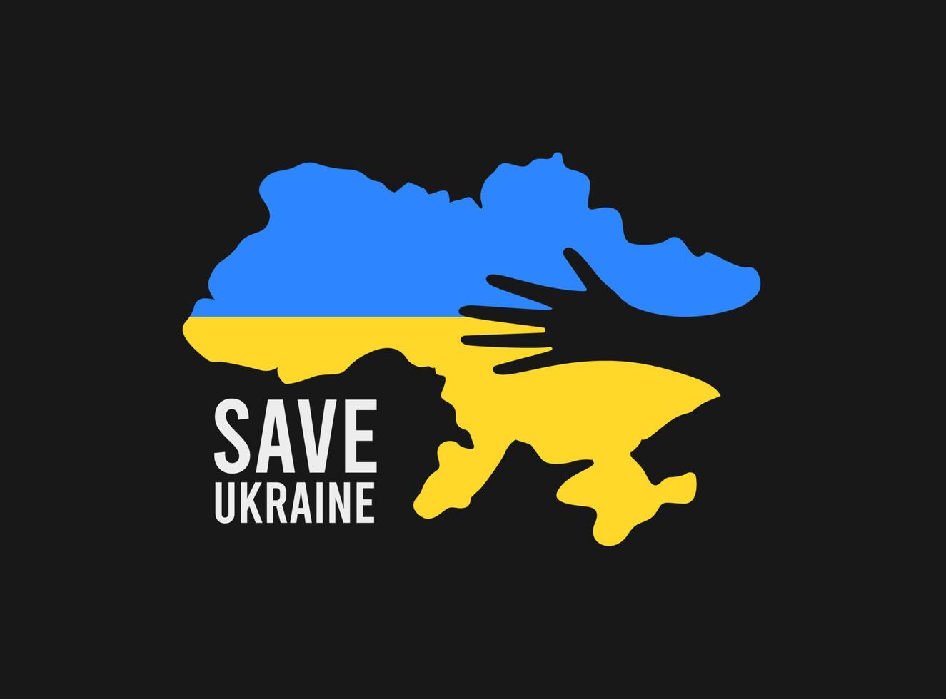 Ukraine contour map with black hand inside. Save Ukraine vector illustration for post, print, banner, and logo.