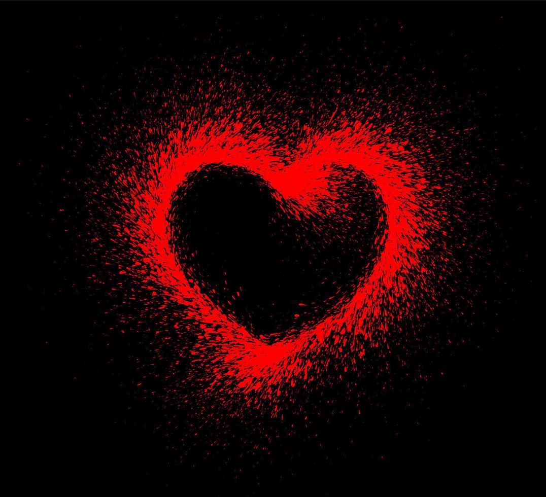 corazón rojo con brillo salpicado sobre fondo negro. símbolo del corazón apasionado. corazón de amor para sex shop, logo de condones, postal del día de san valentín, regalo de impresión de camiseta para amado. ilustración vectorial vector