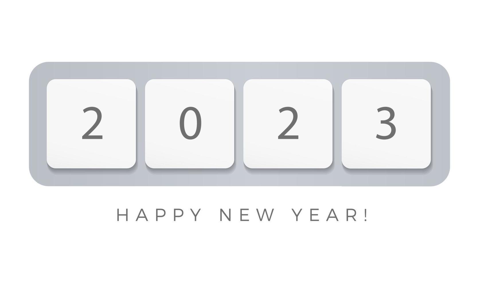 2023 numbers keyboard part in minimalistic style. Happy New Year event poster, greeting card cover, 2023 calendar design, invitation to celebrate New Year and Christmas. Vector illustration.