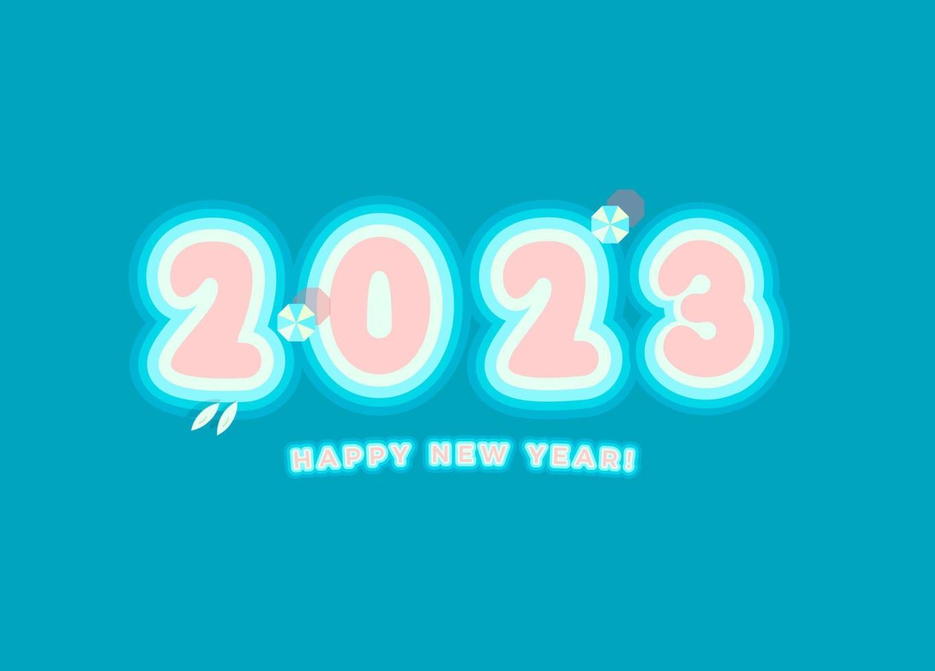 2023 numbers paradise islands. Happy New Year event poster, greeting card cover, 2023 calendar design, invitation to celebrate New Year and Christmas. Vector illustration.