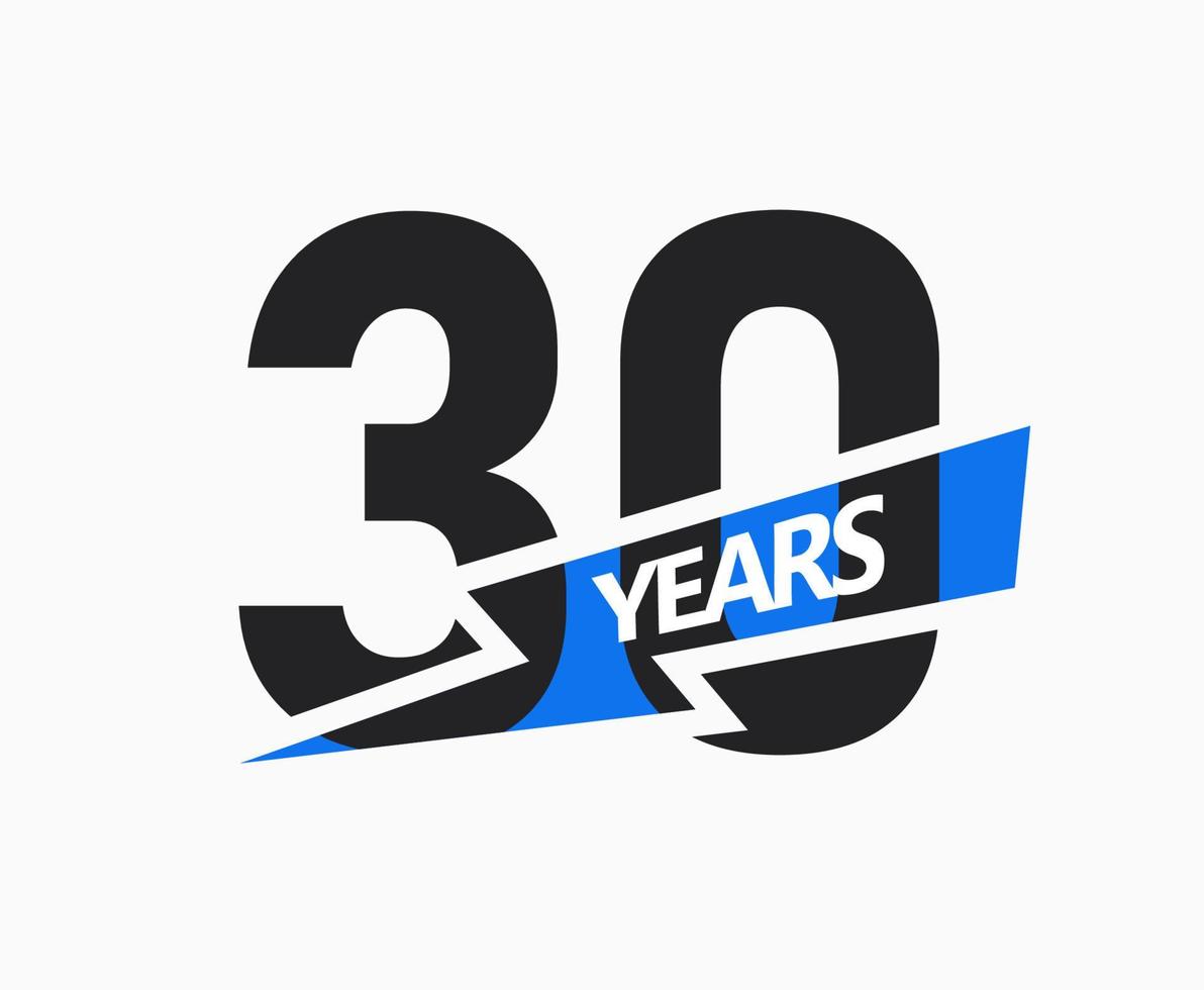 30 años de negocio, logotipo de jubileo. Signo del 30 aniversario. diseño gráfico moderno para cumpleaños de empresa. ilustración vectorial aislada vector
