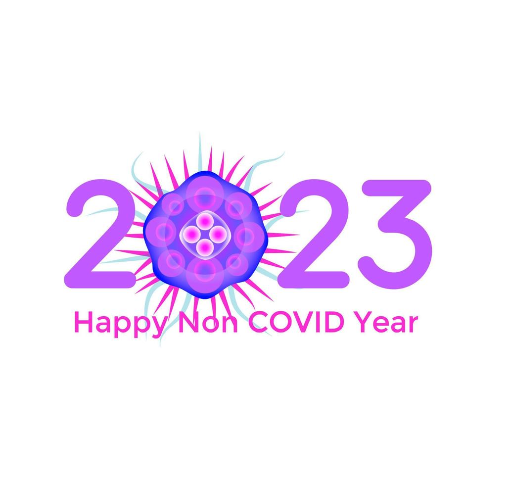 2023 números con bacterias covid virus. cartel de evento de feliz año nuevo, portada de tarjeta de felicitación, diseño de calendario 2023, invitación para celebrar año nuevo y navidad. ilustración vectorial vector