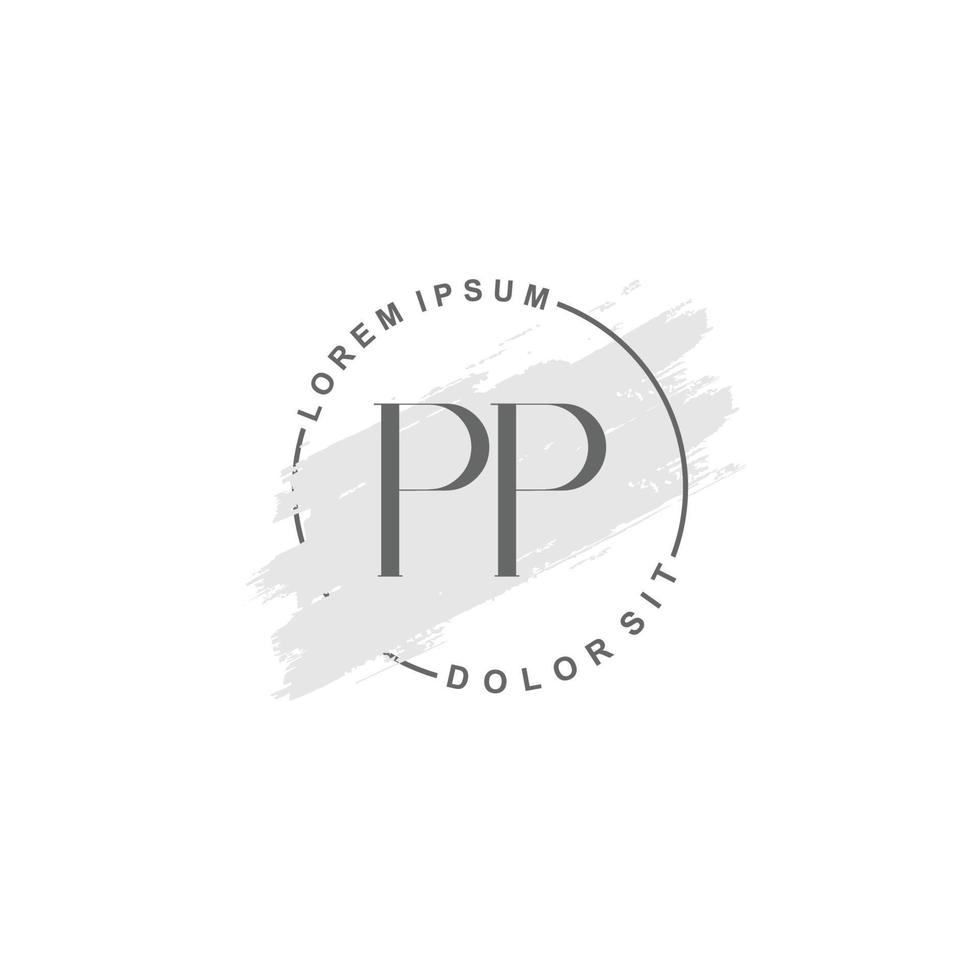 Initial PP minimalist logo with brush, Initial logo for signature, wedding, fashion. vector