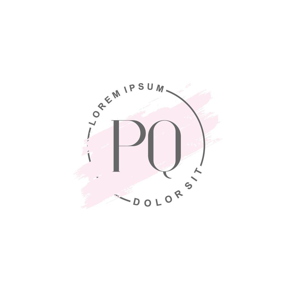Initial PQ minimalist logo with brush, Initial logo for signature, wedding, fashion. vector