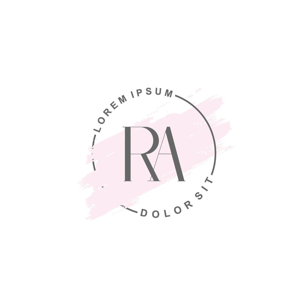 Initial RA minimalist logo with brush, Initial logo for signature, wedding, fashion. vector