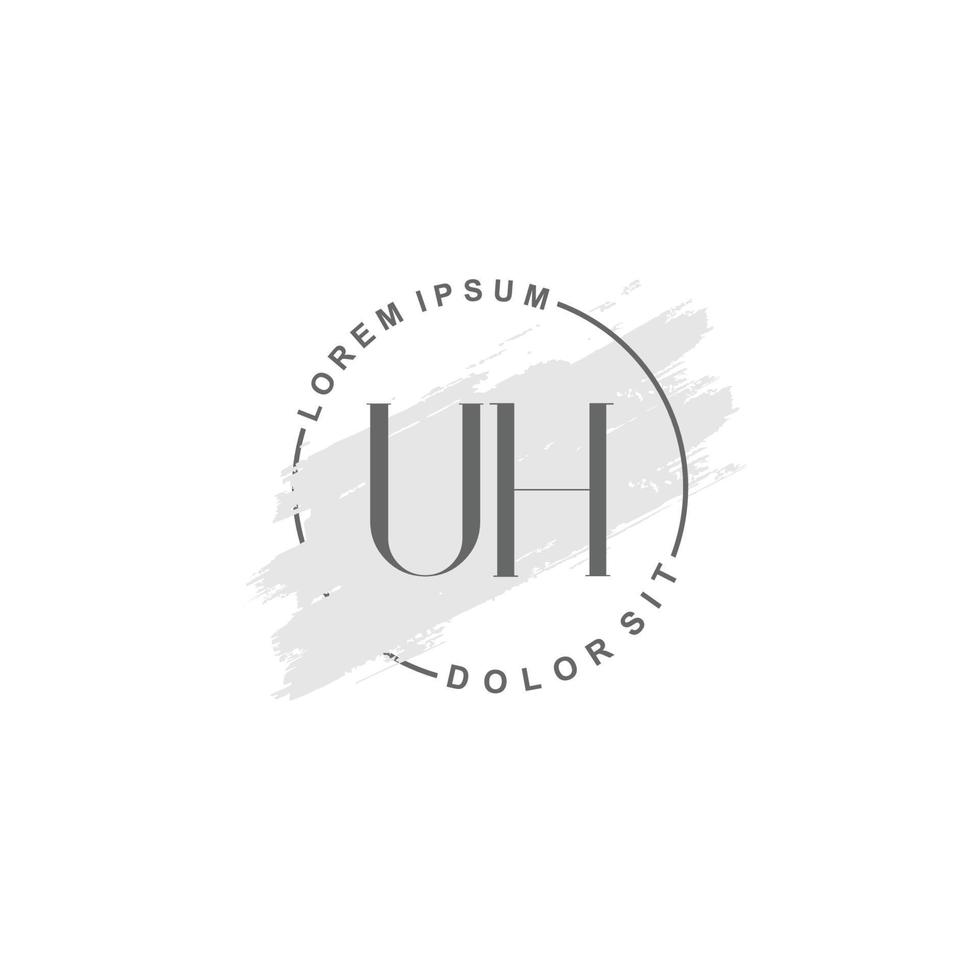 Initial UH minimalist logo with brush, Initial logo for signature, wedding, fashion. vector