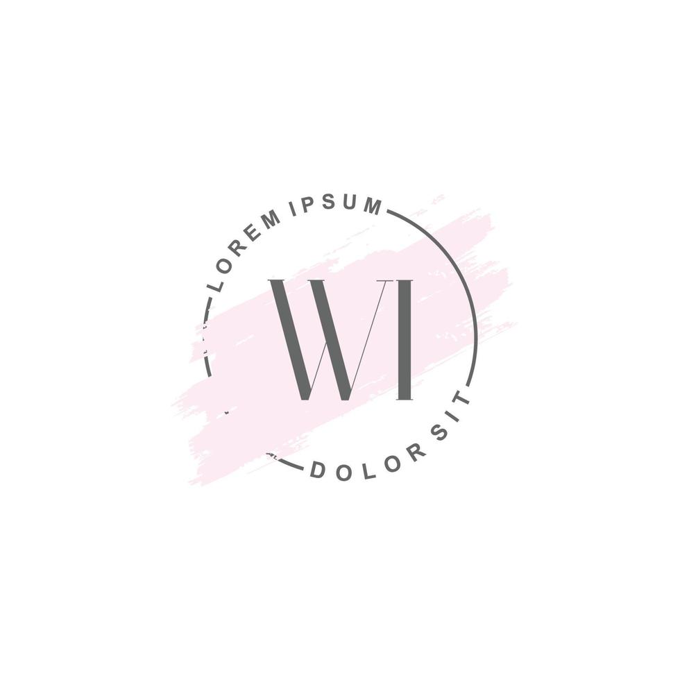 Initial WI minimalist logo with brush, Initial logo for signature, wedding, fashion. vector