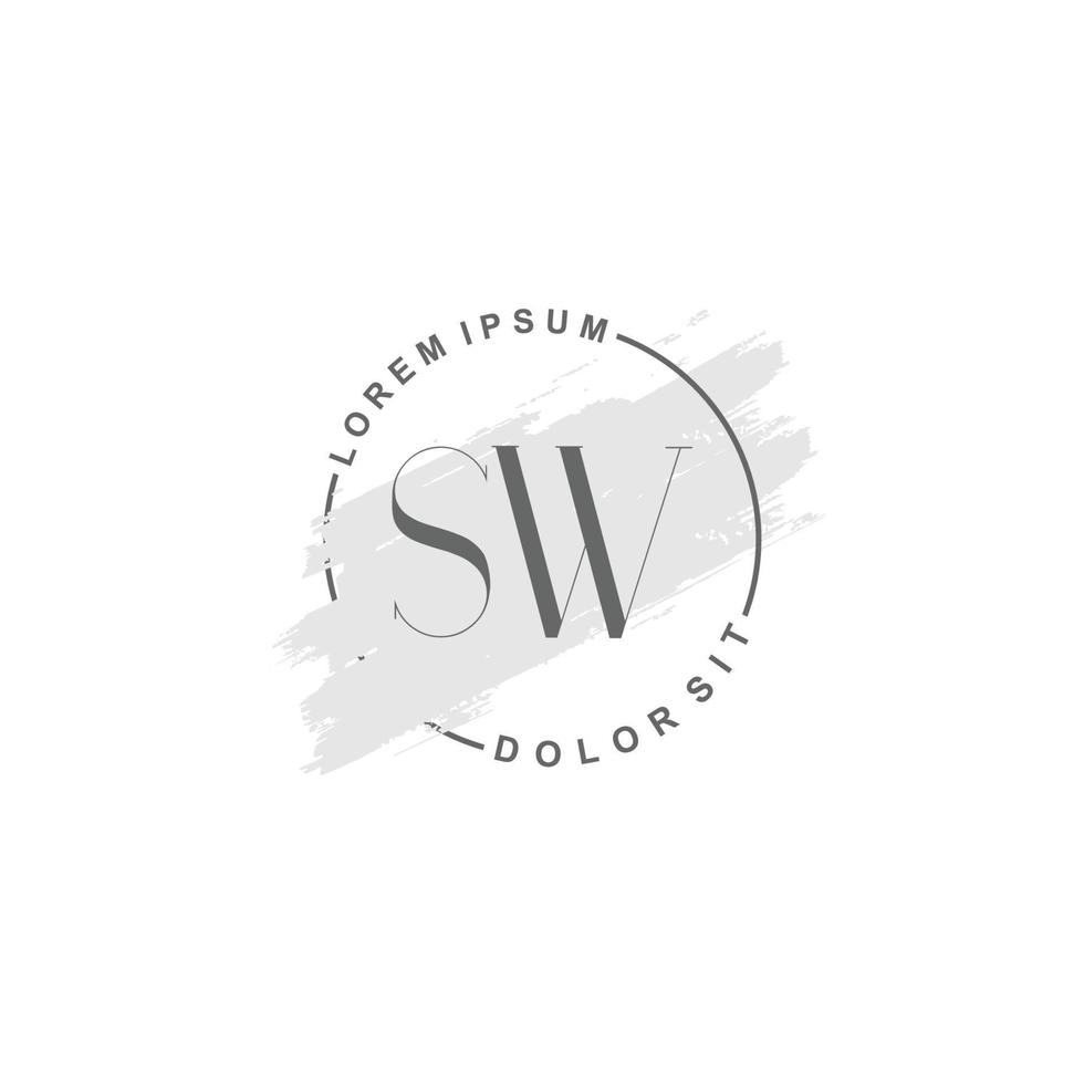 Initial SW minimalist logo with brush, Initial logo for signature, wedding, fashion. vector