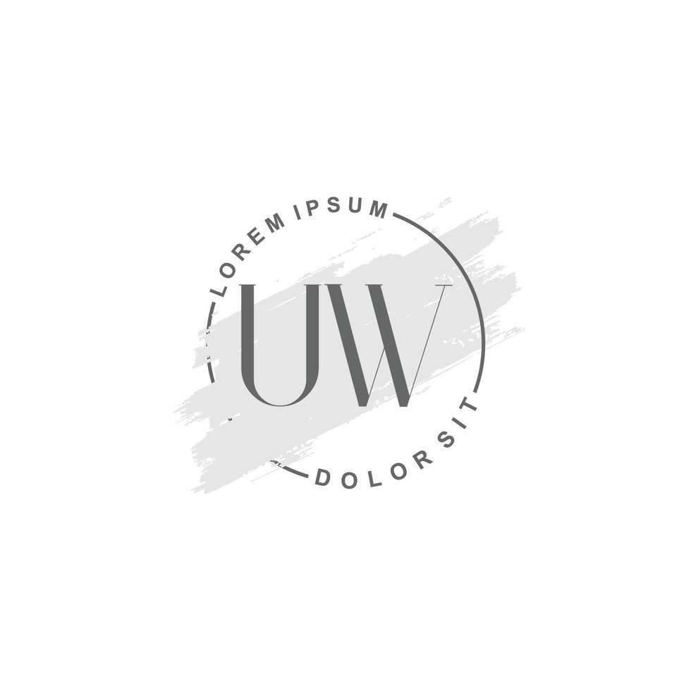 logotipo inicial uw minimalista con pincel, logotipo inicial para firma, boda, moda. vector