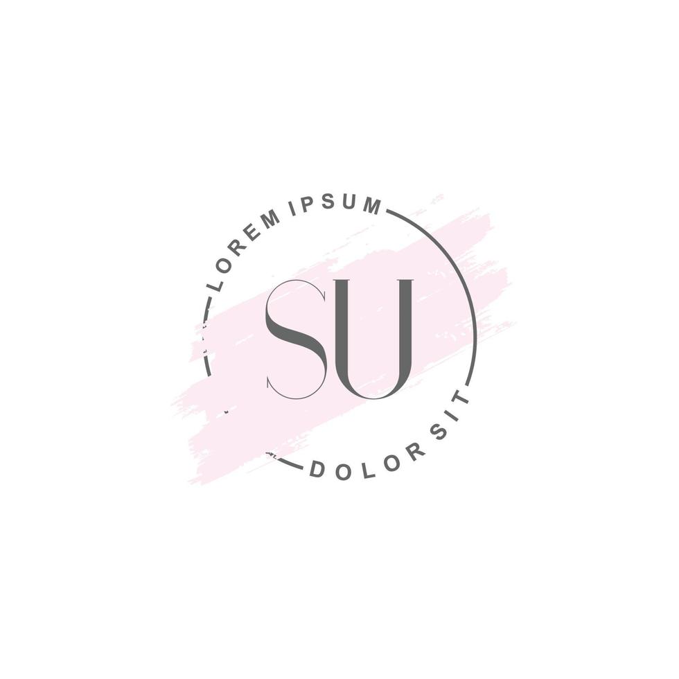 Initial SU minimalist logo with brush, Initial logo for signature, wedding, fashion. vector