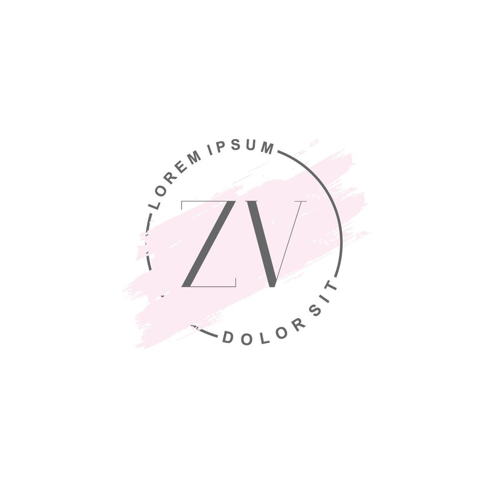 Initial ZV minimalist logo with brush, Initial logo for signature, wedding, fashion. vector