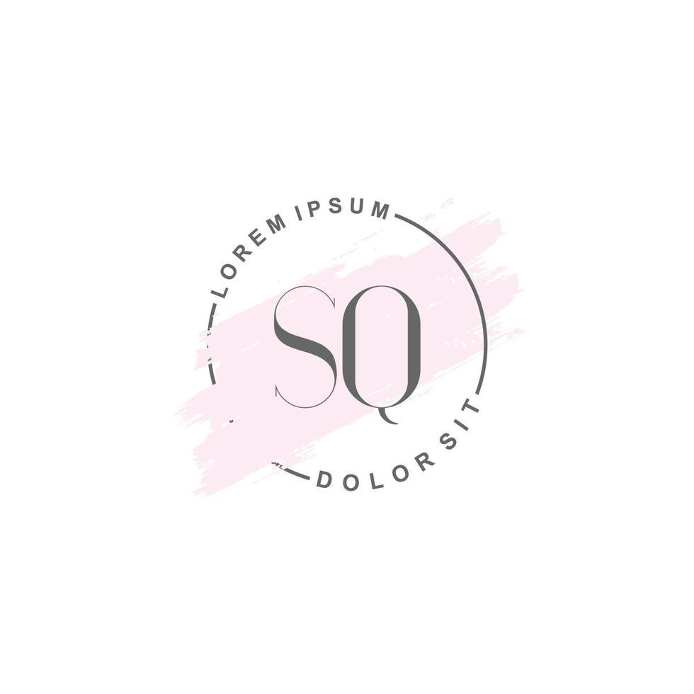 Initial SQ minimalist logo with brush, Initial logo for signature, wedding, fashion. vector