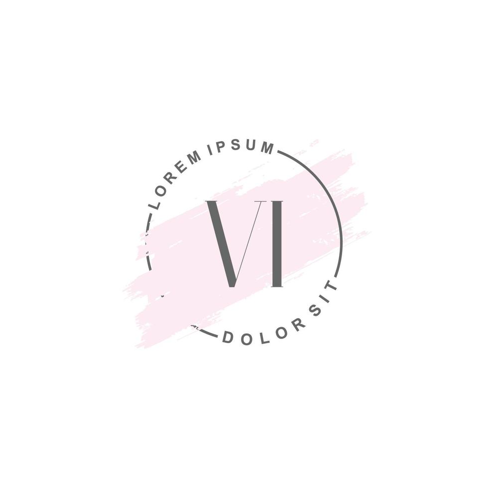 Initial VI minimalist logo with brush, Initial logo for signature, wedding, fashion. vector