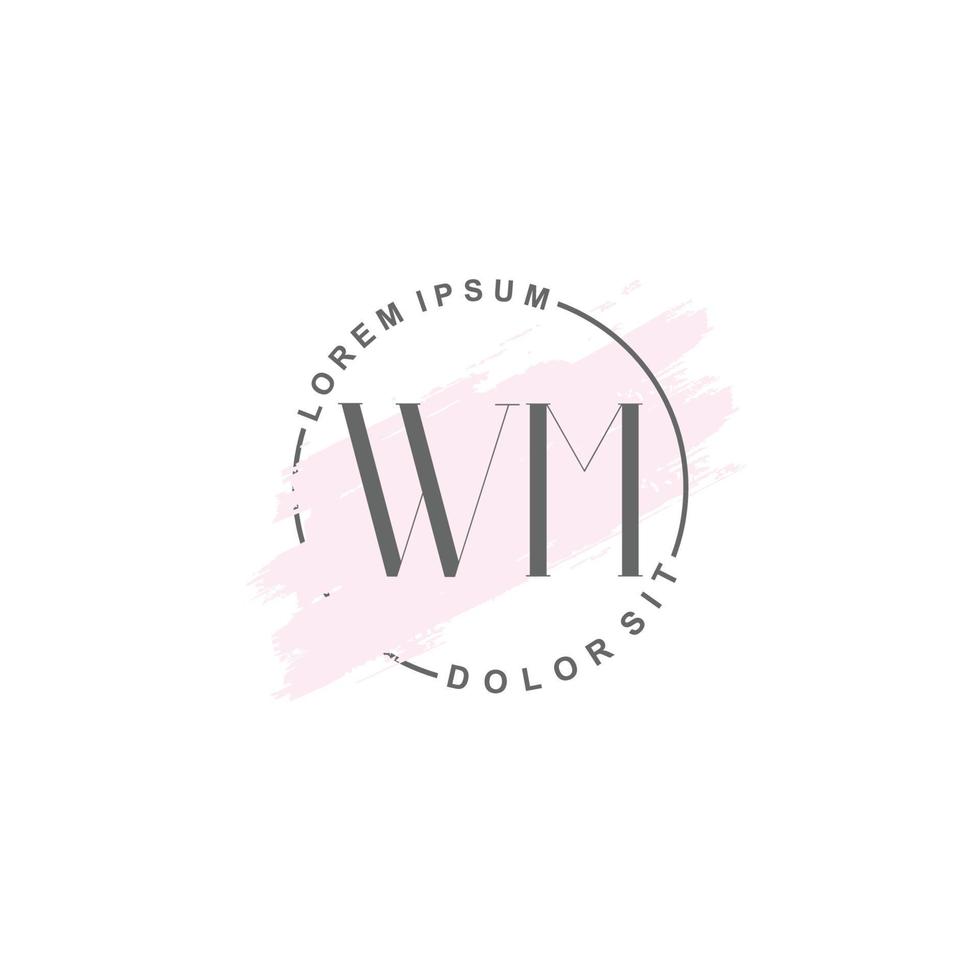 Initial WM  minimalist logo with brush, Initial logo for signature, wedding, fashion. vector