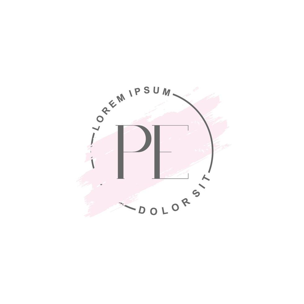 Initial PE minimalist logo with brush, Initial logo for signature, wedding, fashion. vector