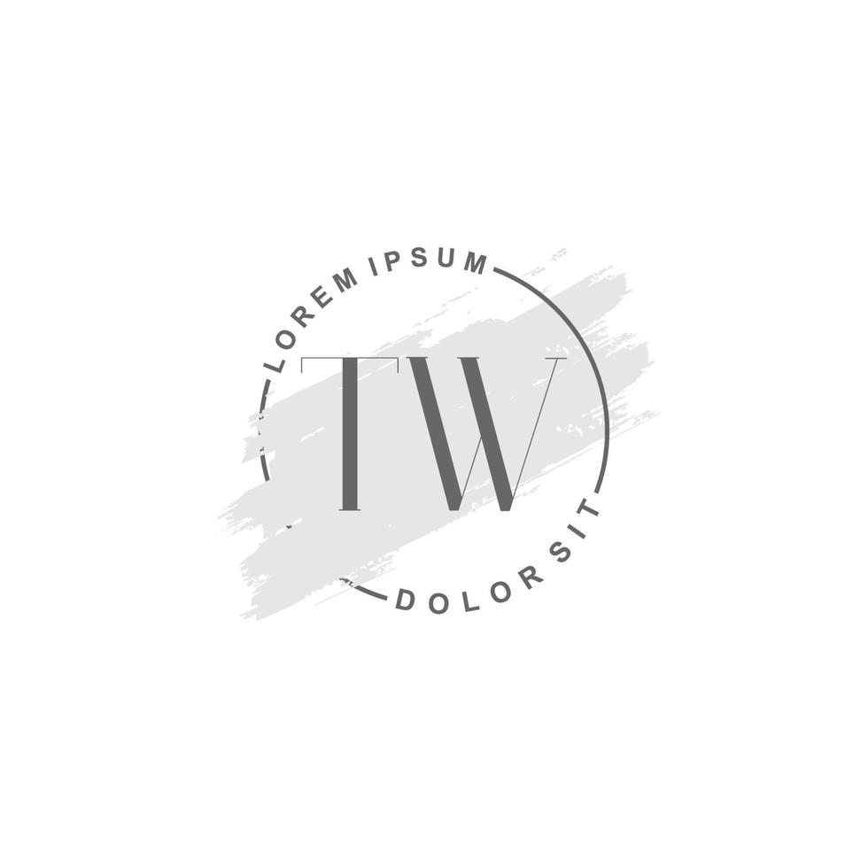 Initial TW minimalist logo with brush, Initial logo for signature, wedding, fashion. vector