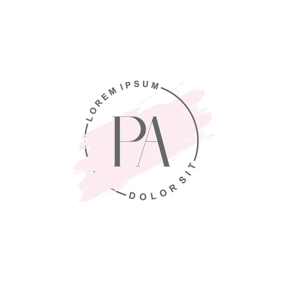 Initial PA minimalist logo with brush, Initial logo for signature, wedding, fashion. vector