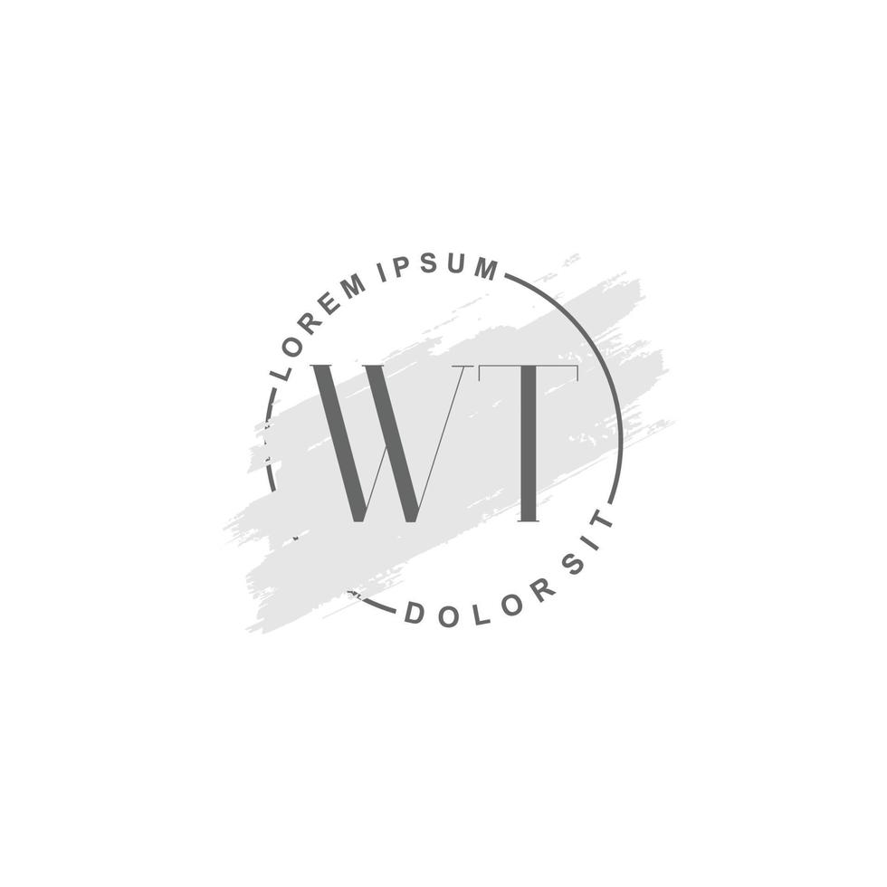 Initial WT minimalist logo with brush, Initial logo for signature, wedding, fashion. vector