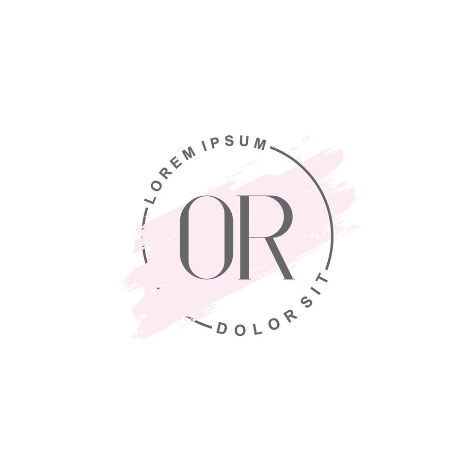 Initial OR minimalist logo with brush, Initial logo for signature, wedding, fashion. vector