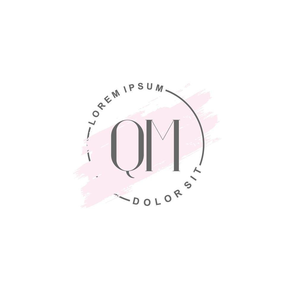 Initial QM minimalist logo with brush, Initial logo for signature, wedding, fashion. vector