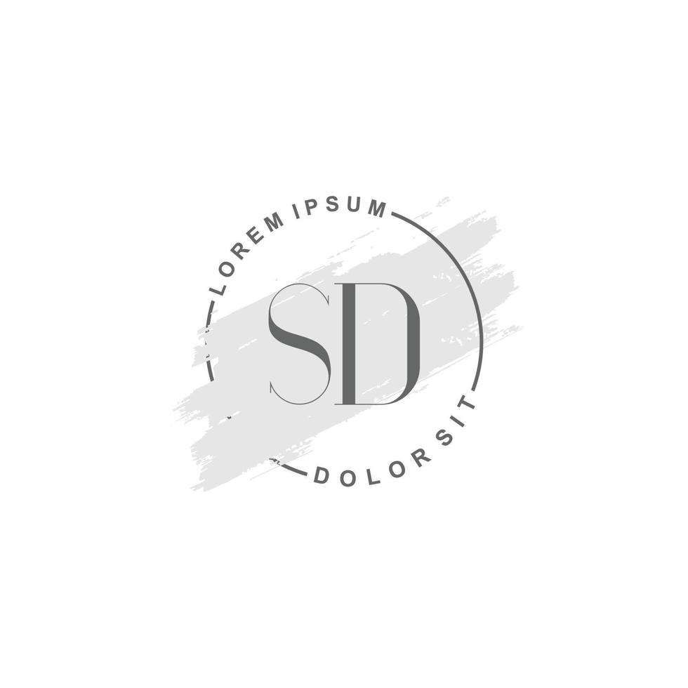 Initial SD minimalist logo with brush, Initial logo for signature, wedding, fashion. vector