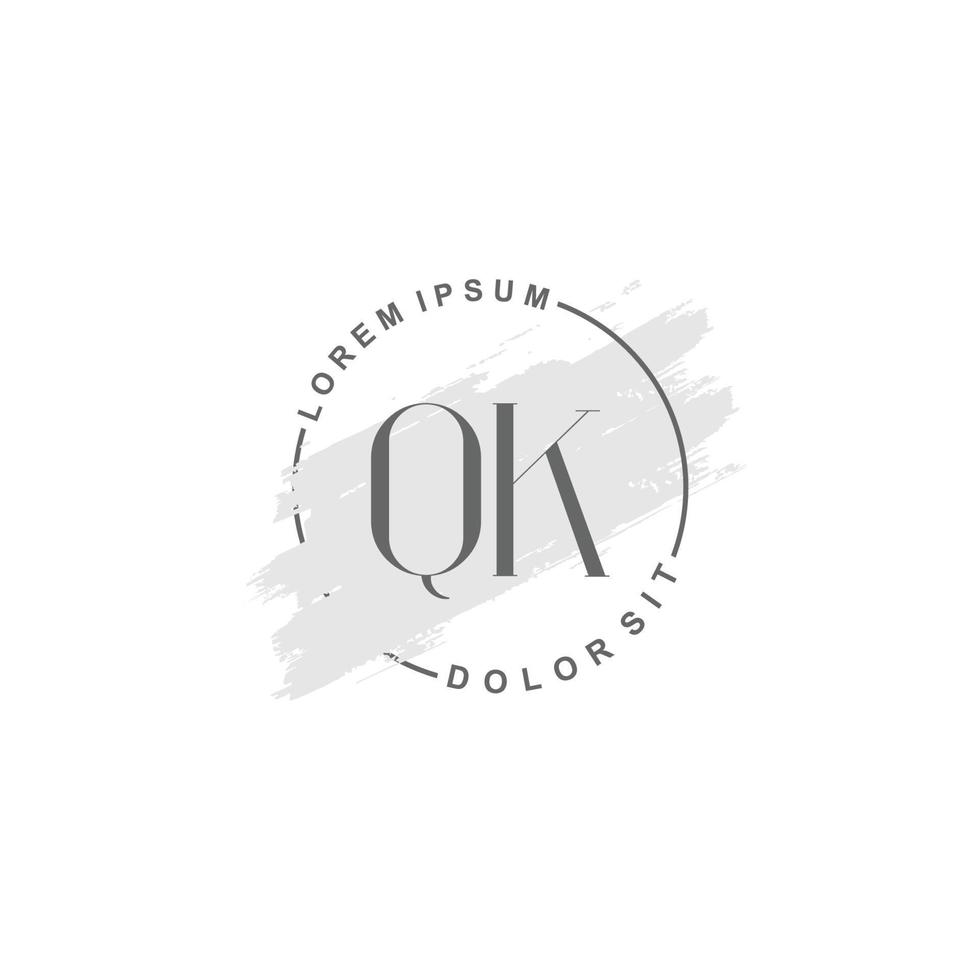 Initial QK minimalist logo with brush, Initial logo for signature, wedding, fashion. vector