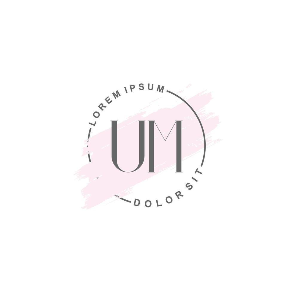 Initial UM minimalist logo with brush, Initial logo for signature, wedding, fashion. vector