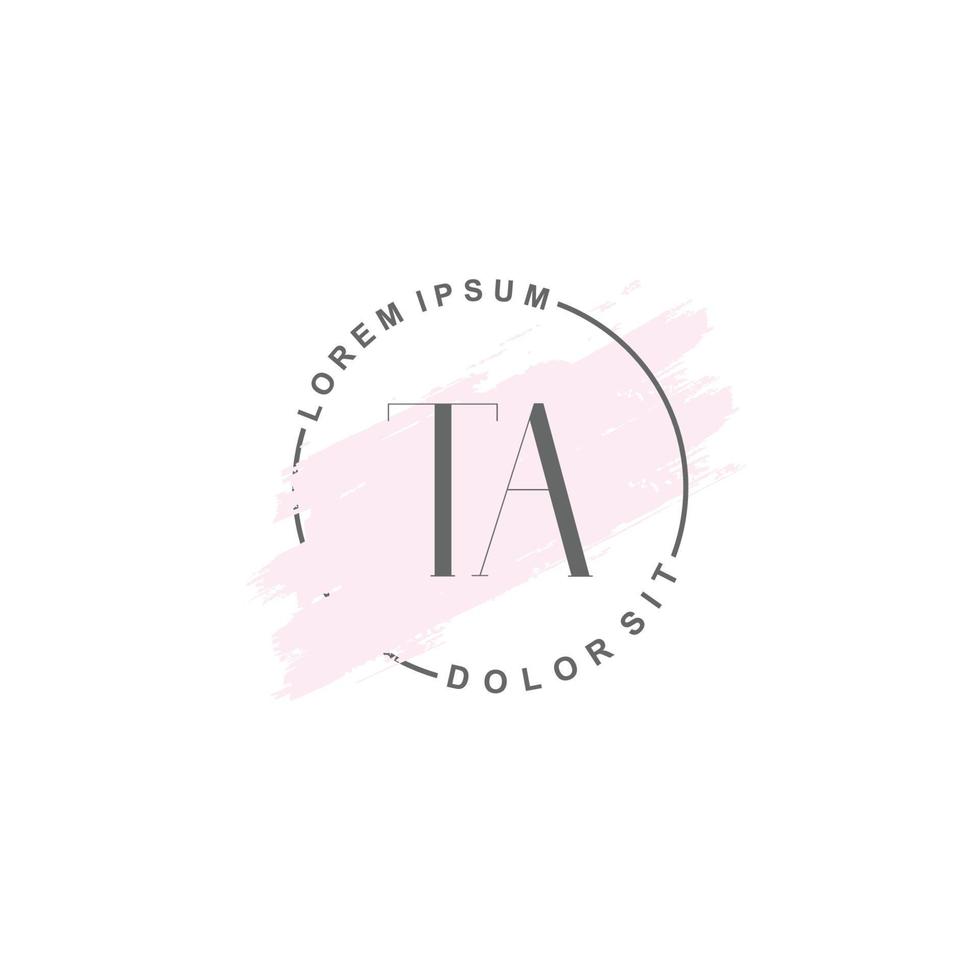 Initial TA minimalist logo with brush, Initial logo for signature, wedding, fashion. vector